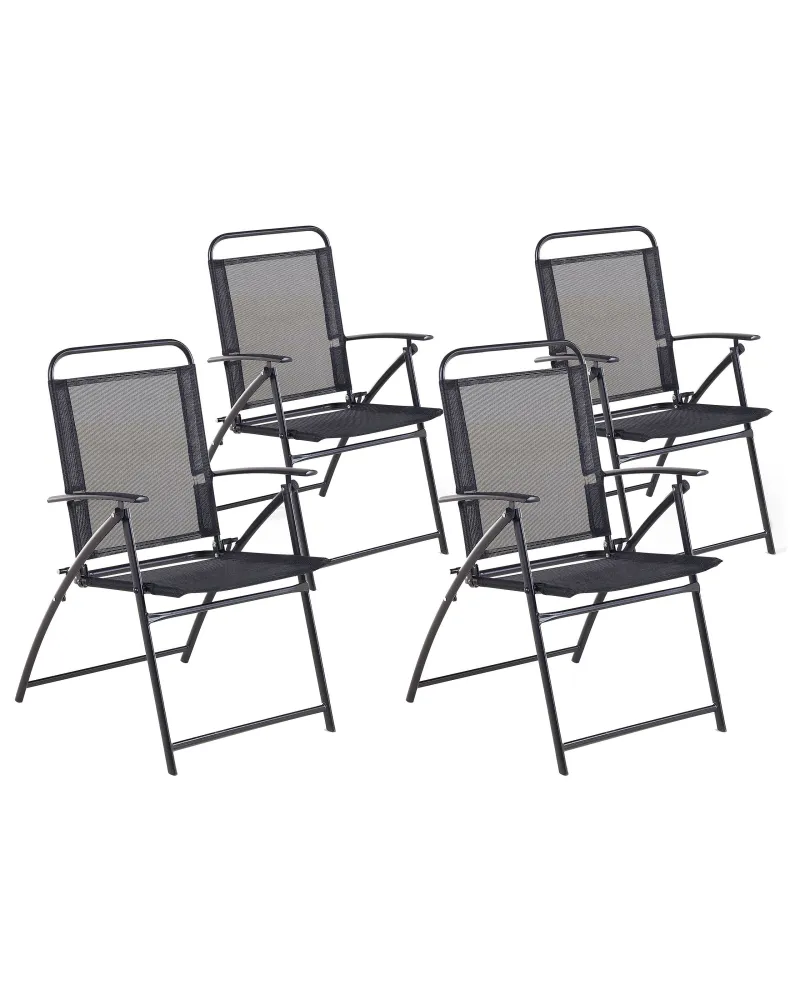 Set 4 Garden Chairs LIVO Metal Nero notte con 2 Poltrone e Pouf