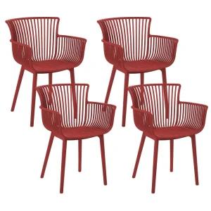 Set 4 Garden Chairs PESARO Red con 2 Poltrone e Pouf