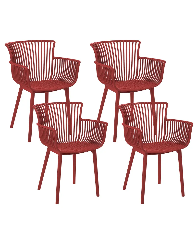 Set 4 Garden Chairs PESARO Red con 2 Poltrone e Pouf