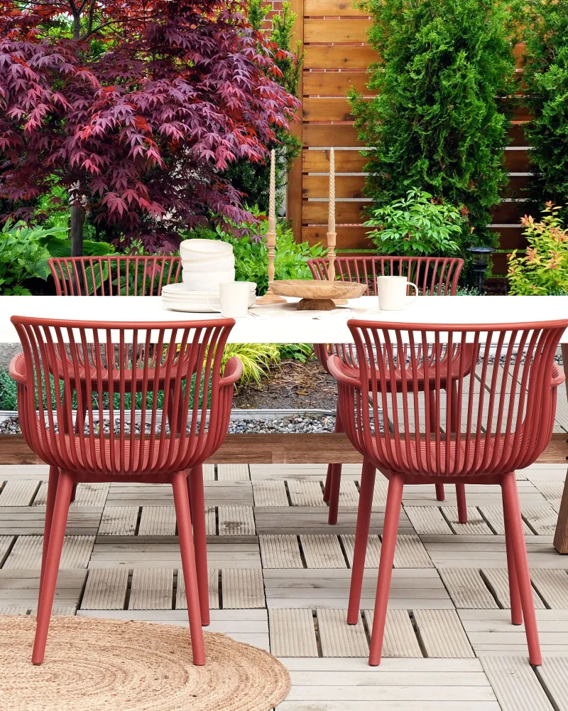 Set 4 Garden Chairs PESARO Red con 2 Poltrone e Pouf