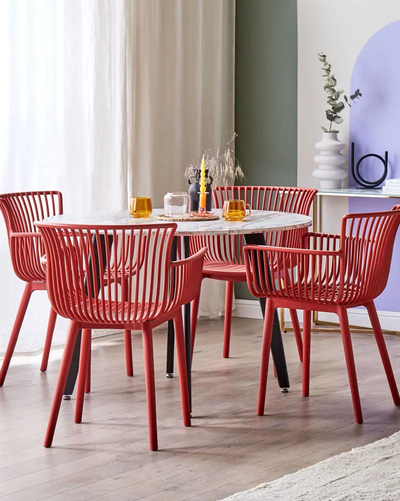Set 4 Garden Chairs PESARO Red con 2 Poltrone e Pouf