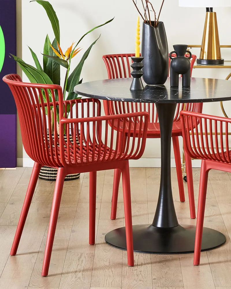 Set 4 Garden Chairs PESARO Red con 2 Poltrone e Pouf