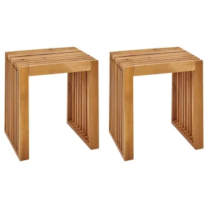 Set 3 Garden Stools BELLANO Acacia Wood Light Wood con 2 Poltrone e Pouf