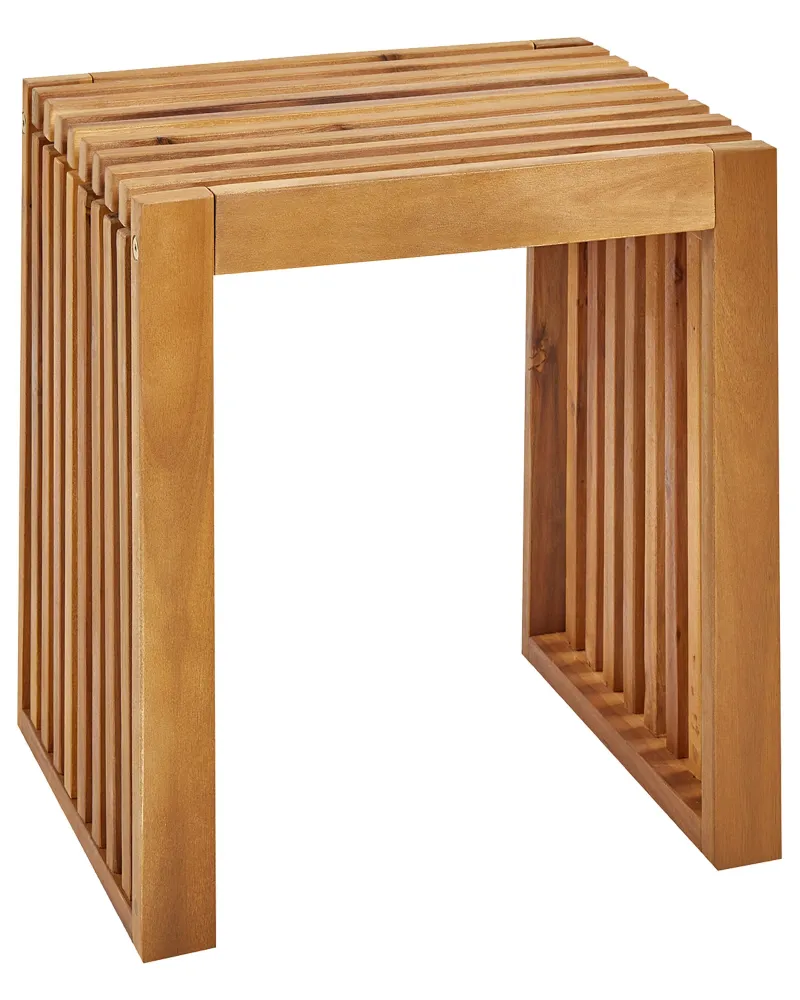 Set 3 Garden Stools BELLANO Acacia Wood Light Wood con 2 Poltrone e Pouf