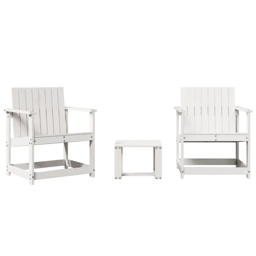 Set Salotto da Giardino 3 pz Bianco Legno Massello di Pino con 2 Poltrone e Pouf