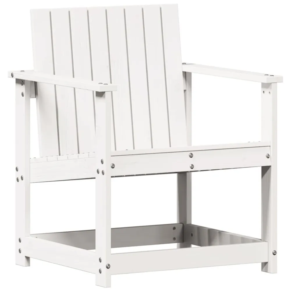 Set Salotto da Giardino 3 pz Bianco Legno Massello di Pino con 2 Poltrone e Pouf