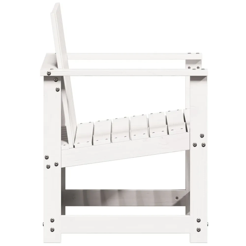 Set Salotto da Giardino 3 pz Bianco Legno Massello di Pino con 2 Poltrone e Pouf