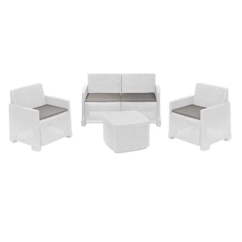Set Salotto Giardino Como Bianco - Divano, Tavolo e Poltrone con Tavolo Allungabile