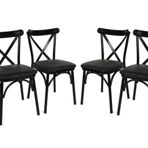 Set di 4 sedie da bistrot Antonio legno e metallo nero con 2 Poltrone e Pouf