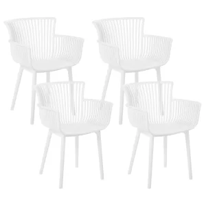 Set di 4 sedie da giardino PESARO Materiale sintetico Bianco con 2 Poltrone e Pouf