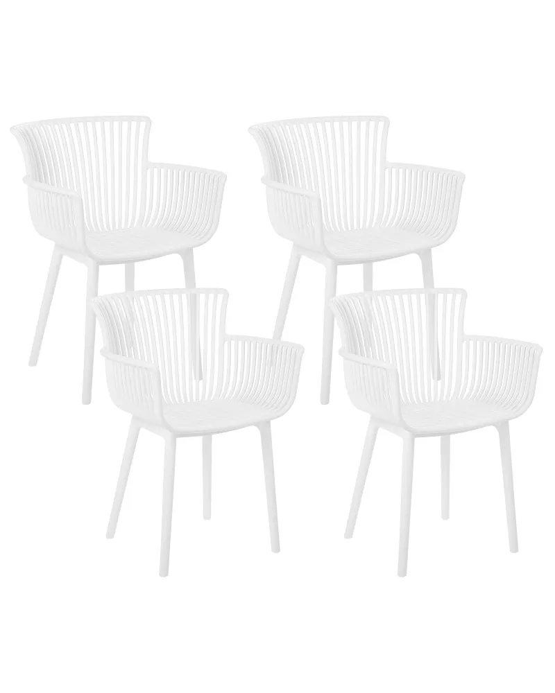 Set di 4 sedie da giardino PESARO Materiale sintetico Bianco con 2 Poltrone e Pouf