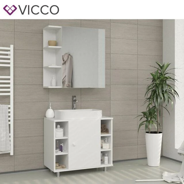 Vicco Armadietto con specchio Fynn Specchio per il bagno bianco con ripiani