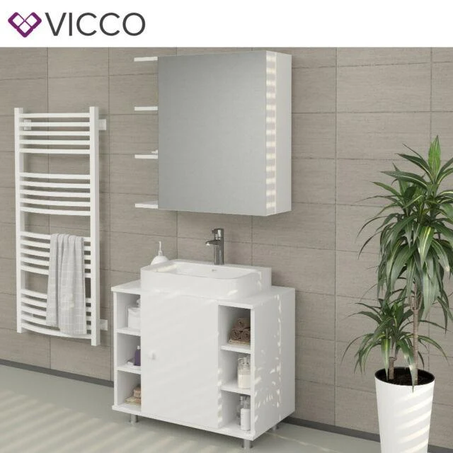 Vicco Armadietto con specchio Fynn Specchio per il bagno bianco con ripiani