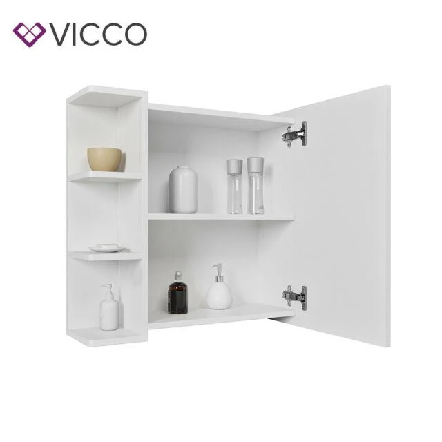 Vicco Armadietto con specchio Fynn Specchio per il bagno bianco con ripiani