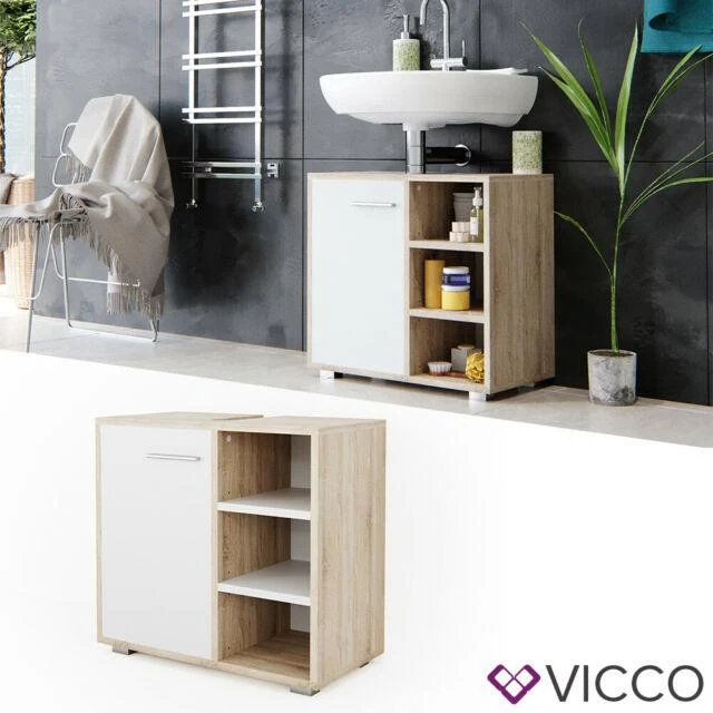 Vicco Mobile sottolavabo Perry Armadietto lavabo bagno Bianco Sonoma