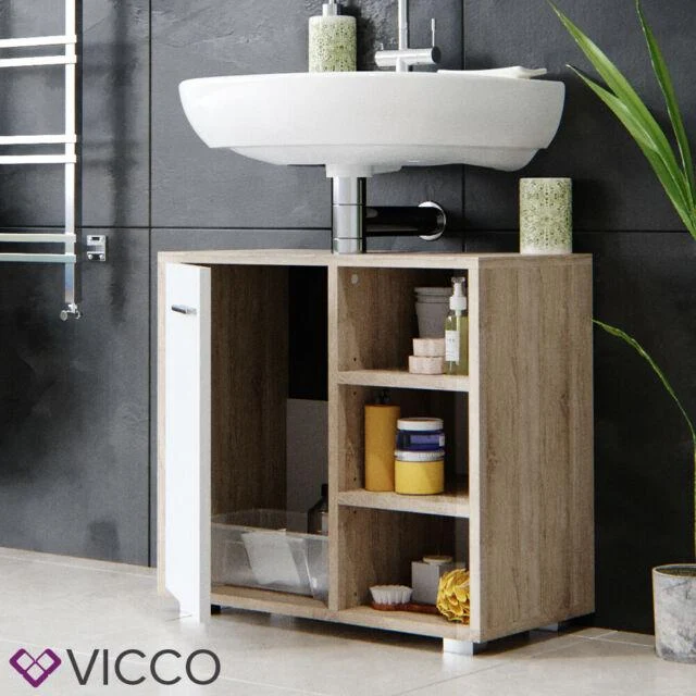 Vicco Mobile sottolavabo Perry Armadietto lavabo bagno Bianco Sonoma