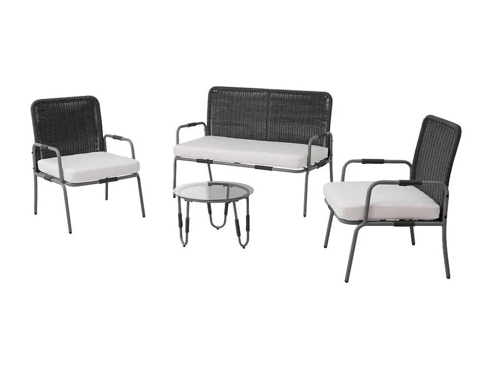 Mobili da giardino polyrattan - 4 posti - 1 divano, 2 poltrone e 1 tavolino - Grigio ModernLuxe