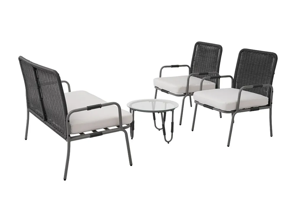 Mobili da giardino polyrattan - 4 posti - 1 divano, 2 poltrone e 1 tavolino - Grigio ModernLuxe
