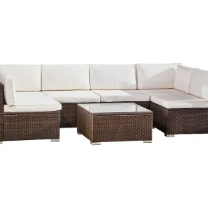 Teamson Home 7 Pezzi Divano ad Angolo Componibile Wooden panel and derivatives Intrecciato da Giardino Esterno e Tavolo Vetro