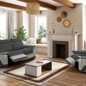 Divano 3+1 posti reclinabile manualmente microfibra antracite strisce grigio chiaro TALCA