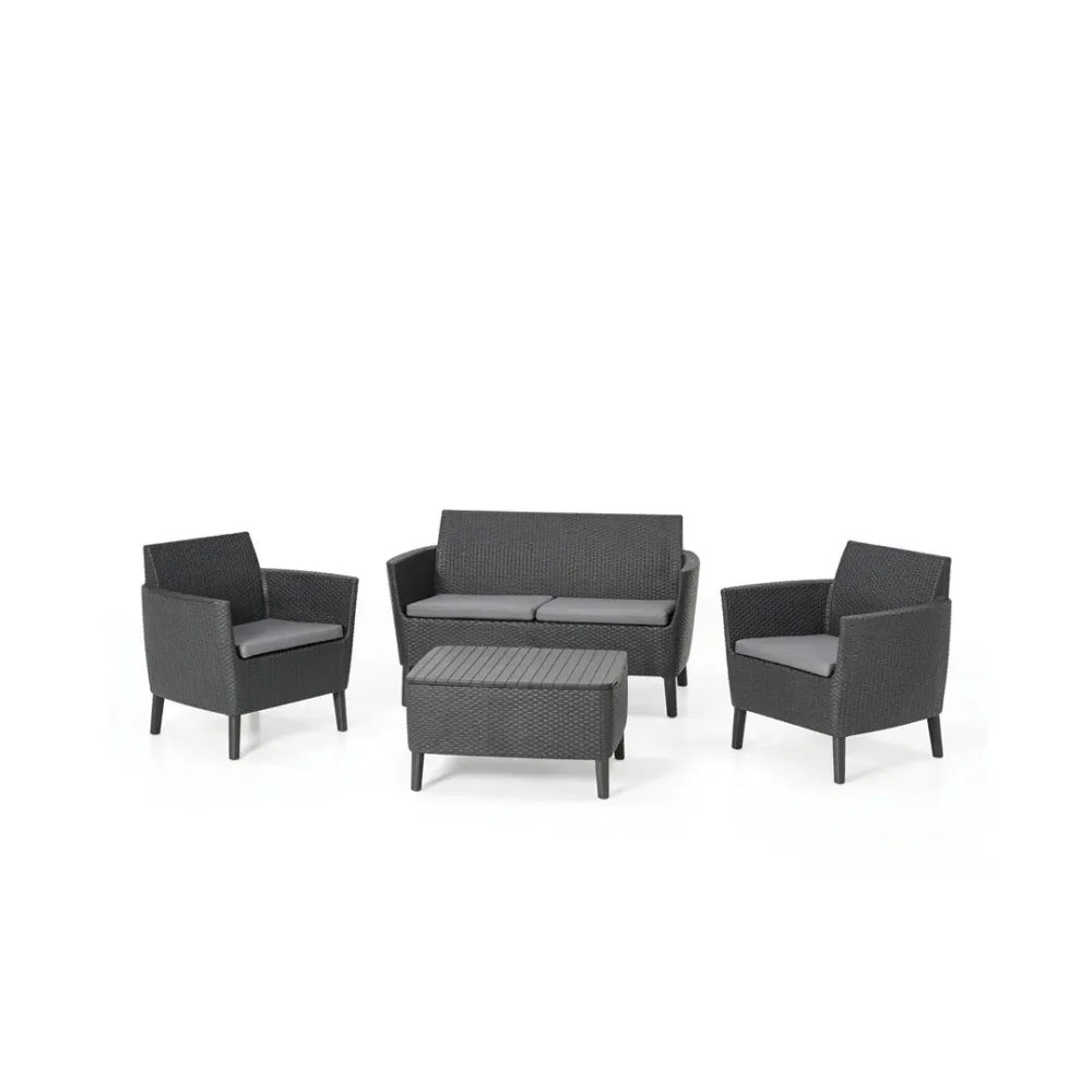 Set lounge Keter Salemo 4 pezzi rattan graphite divano 2 poltrone tavolino