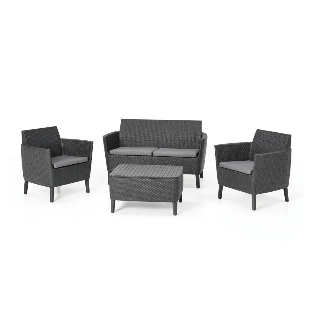 Set lounge Keter Salemo 4 pezzi rattan graphite divano 2 poltrone tavolino
