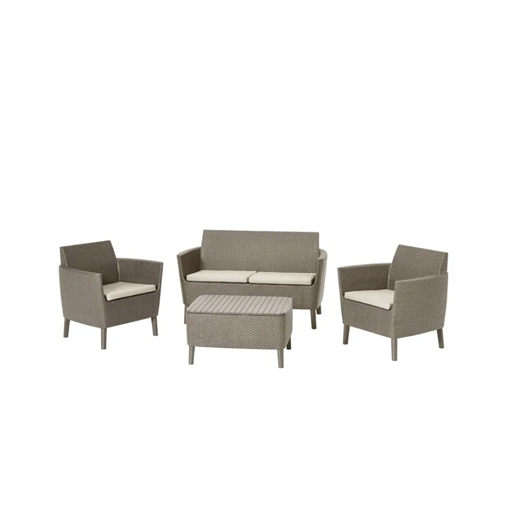 Set lounge Keter Salemo 4 pezzi rattan cappuccino divano 2 poltrone tavolino