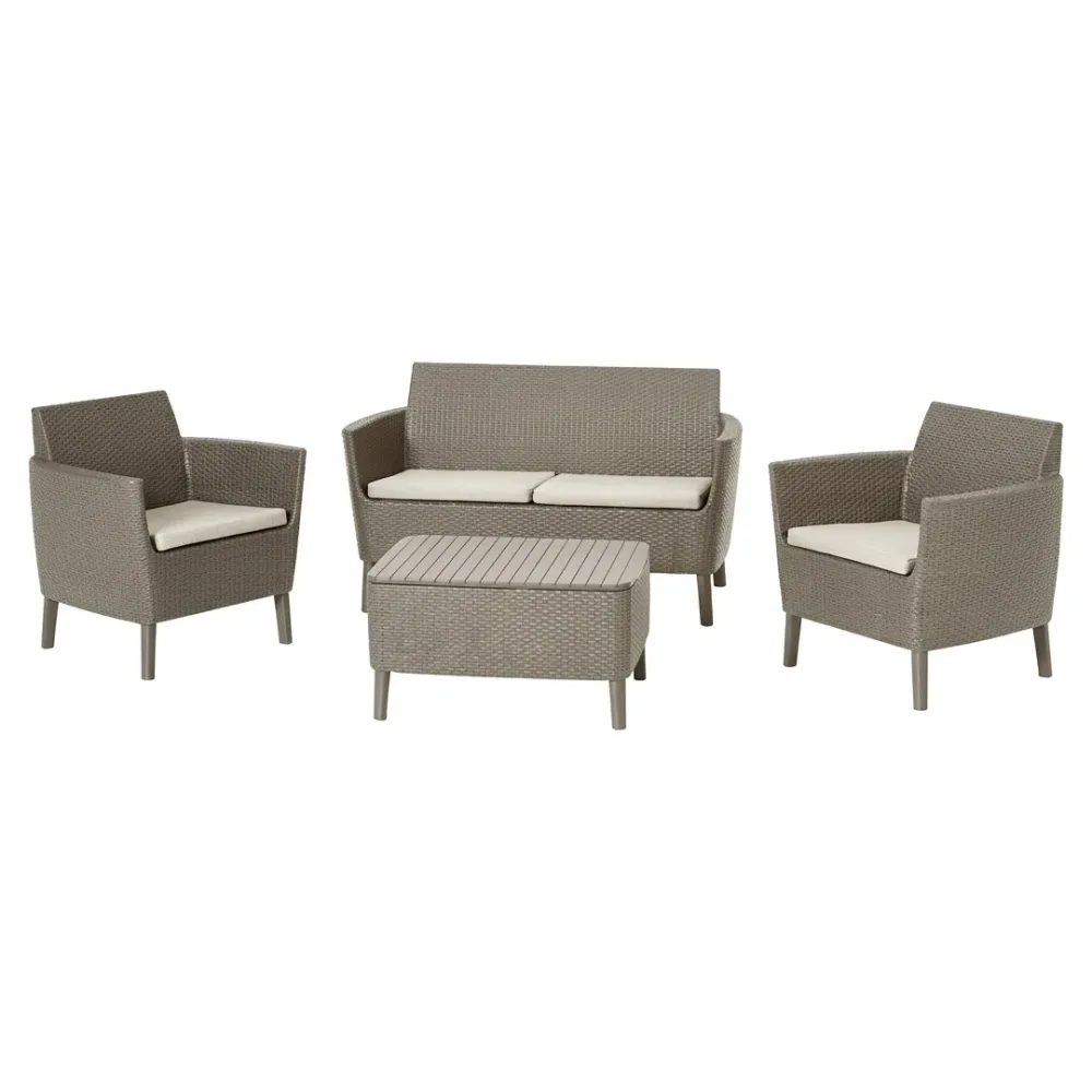 Set lounge Keter Salemo 4 pezzi rattan cappuccino divano 2 poltrone tavolino