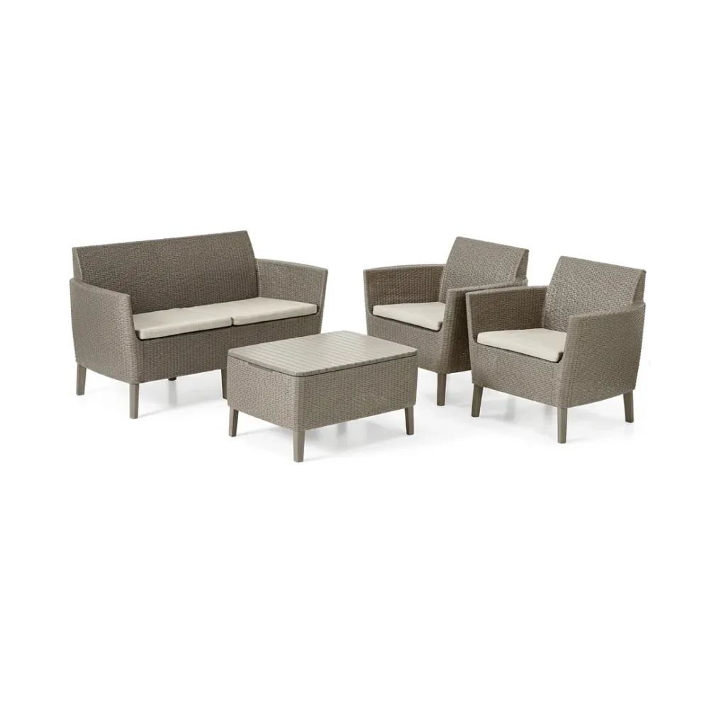 Set lounge Keter Salemo 4 pezzi rattan cappuccino divano 2 poltrone tavolino