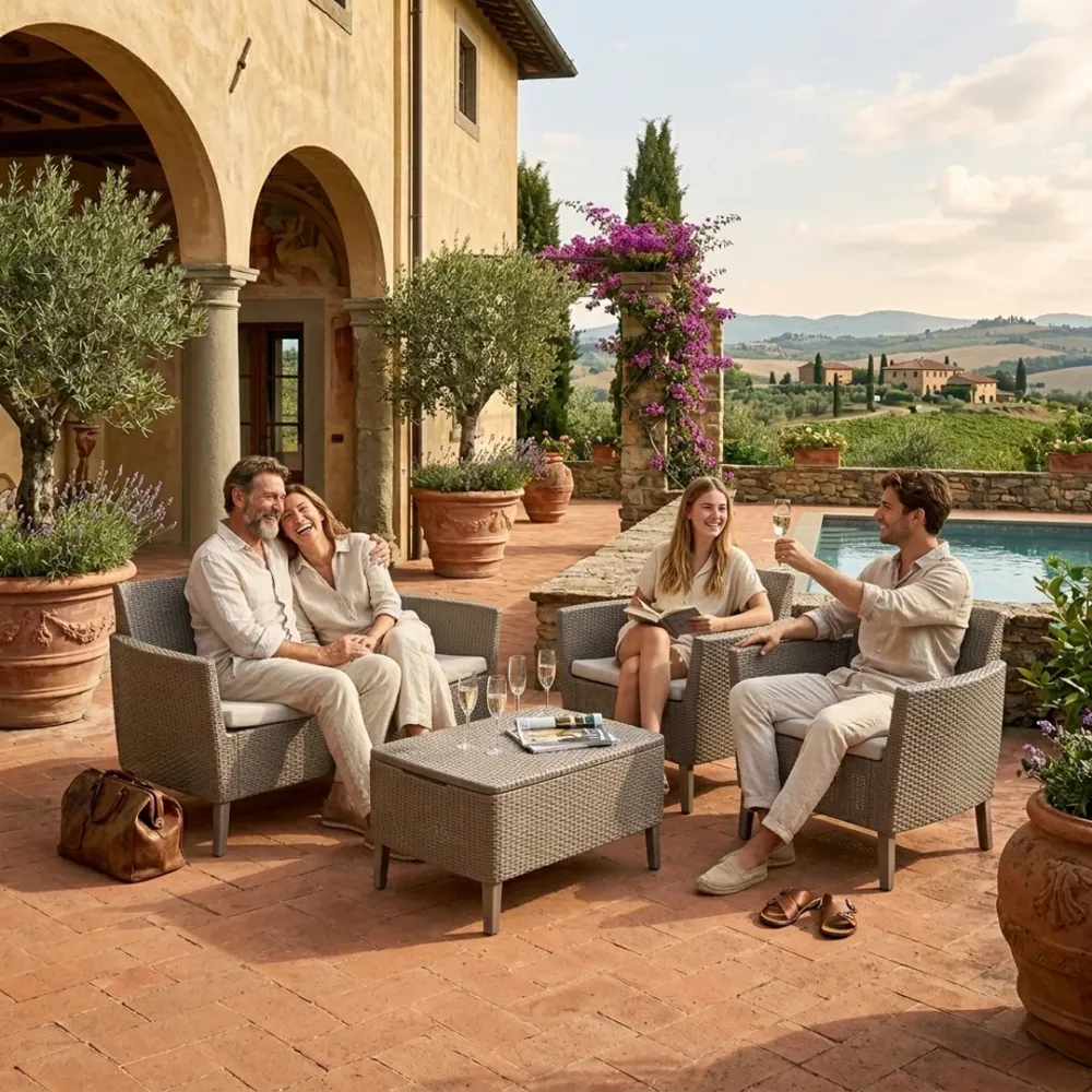 Set lounge Keter Salemo 4 pezzi rattan cappuccino divano 2 poltrone tavolino