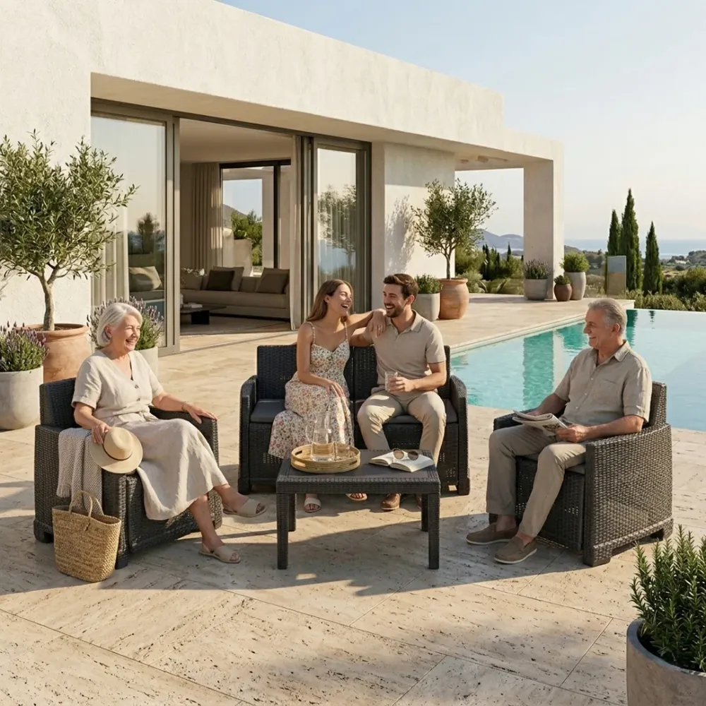 Set lounge Progarden Iseo 4 pezzi rattan antracite divano 2 poltrone tavolino