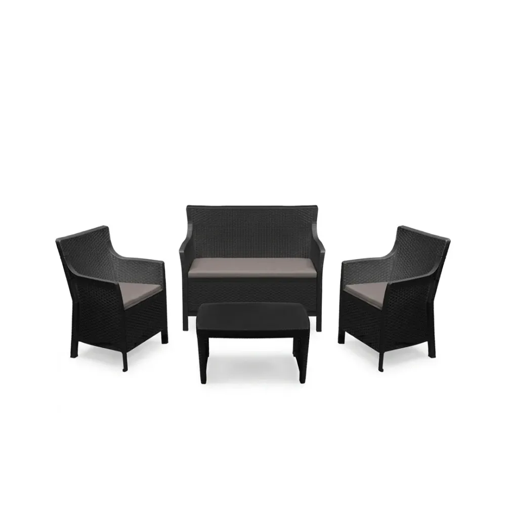 Set lounge Progarden Olivo 4 pz rattan antracite schienale alto divano tavolino