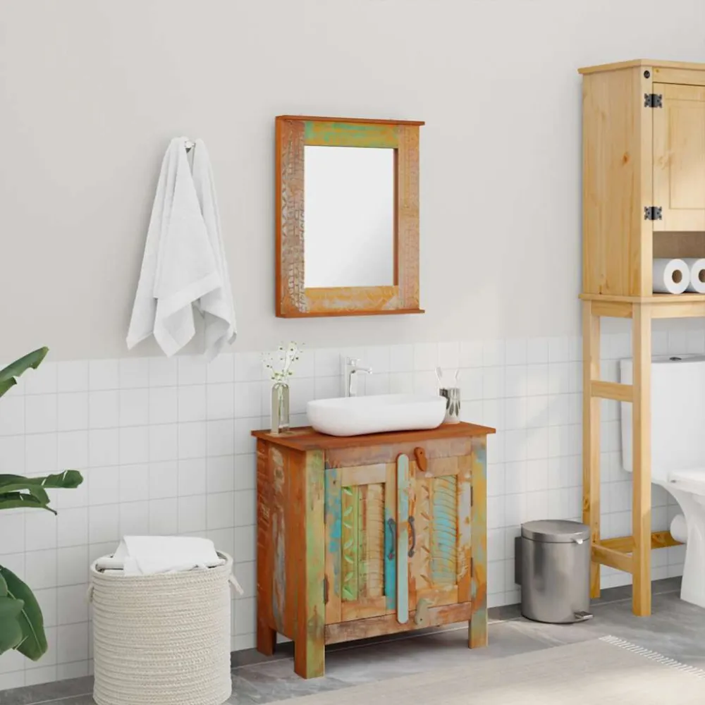Armadietto Legno di recupero solido per Bagno con Specchio