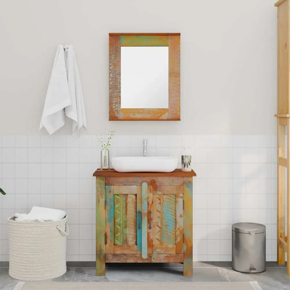 Armadietto Legno di recupero solido per Bagno con Specchio