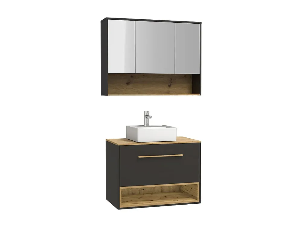 Mobile sospeso con lavabo da appoggio e armadietto da parete, Antracite, L80 cm, YANGRA