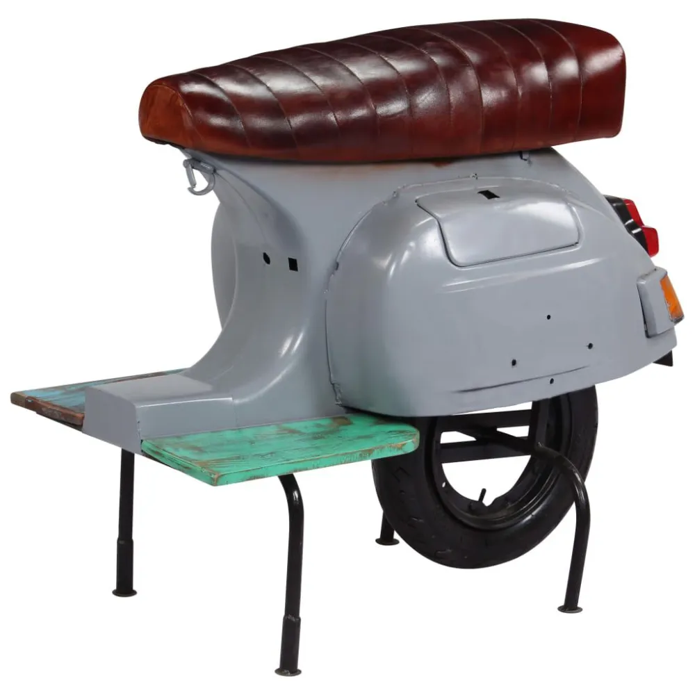 Sedia da Bar Scooter Grigia Pelle Vera e Legno di Recupero
