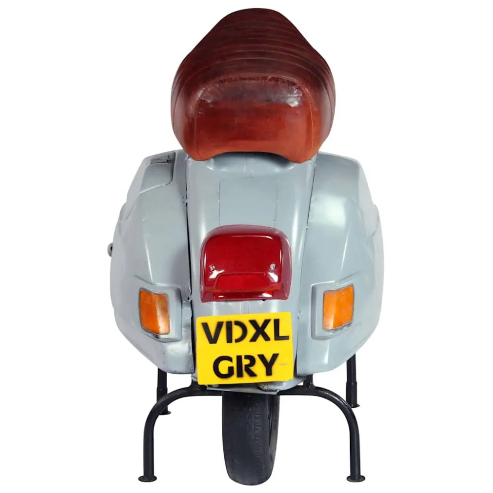 Sedia da Bar Scooter Grigia Pelle Vera e Legno di Recupero