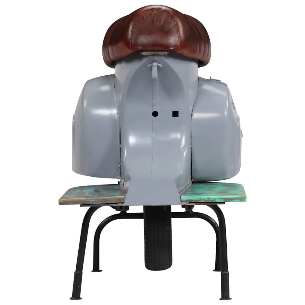 Sedia da Bar Scooter Grigia Pelle Vera e Legno di Recupero