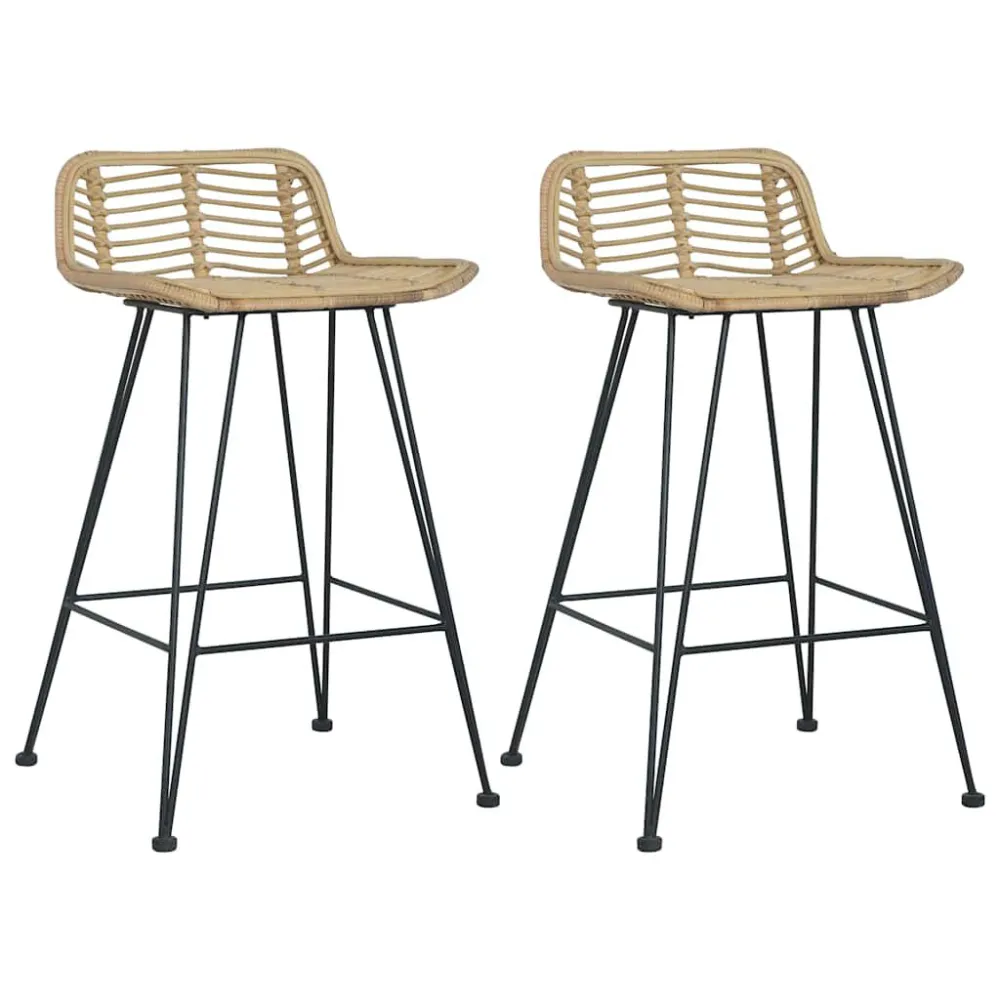 Sedie da Bar 2 pz Rattan Naturale