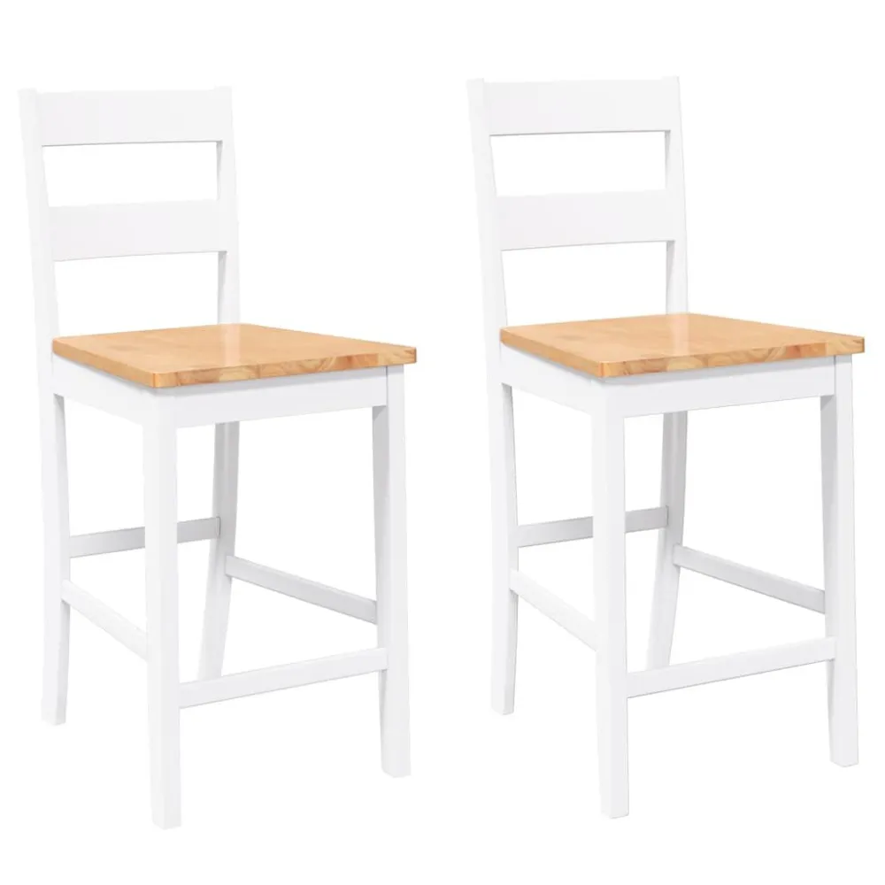 Sgabelli da Bar 2 pz Bianchi Legno Massello di Hevea