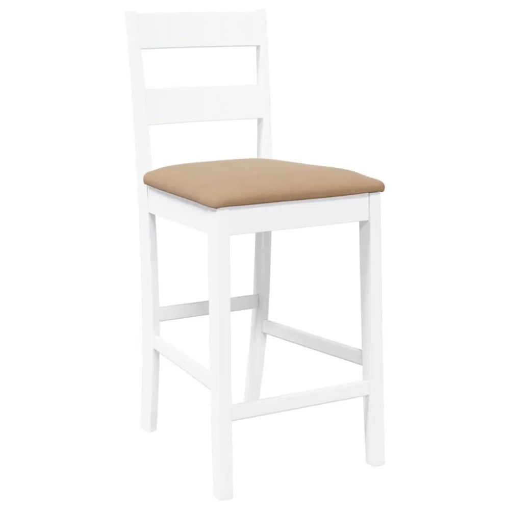 Sgabelli da Bar con Cuscini 2 pz Bianco Legno Massello di Hevea