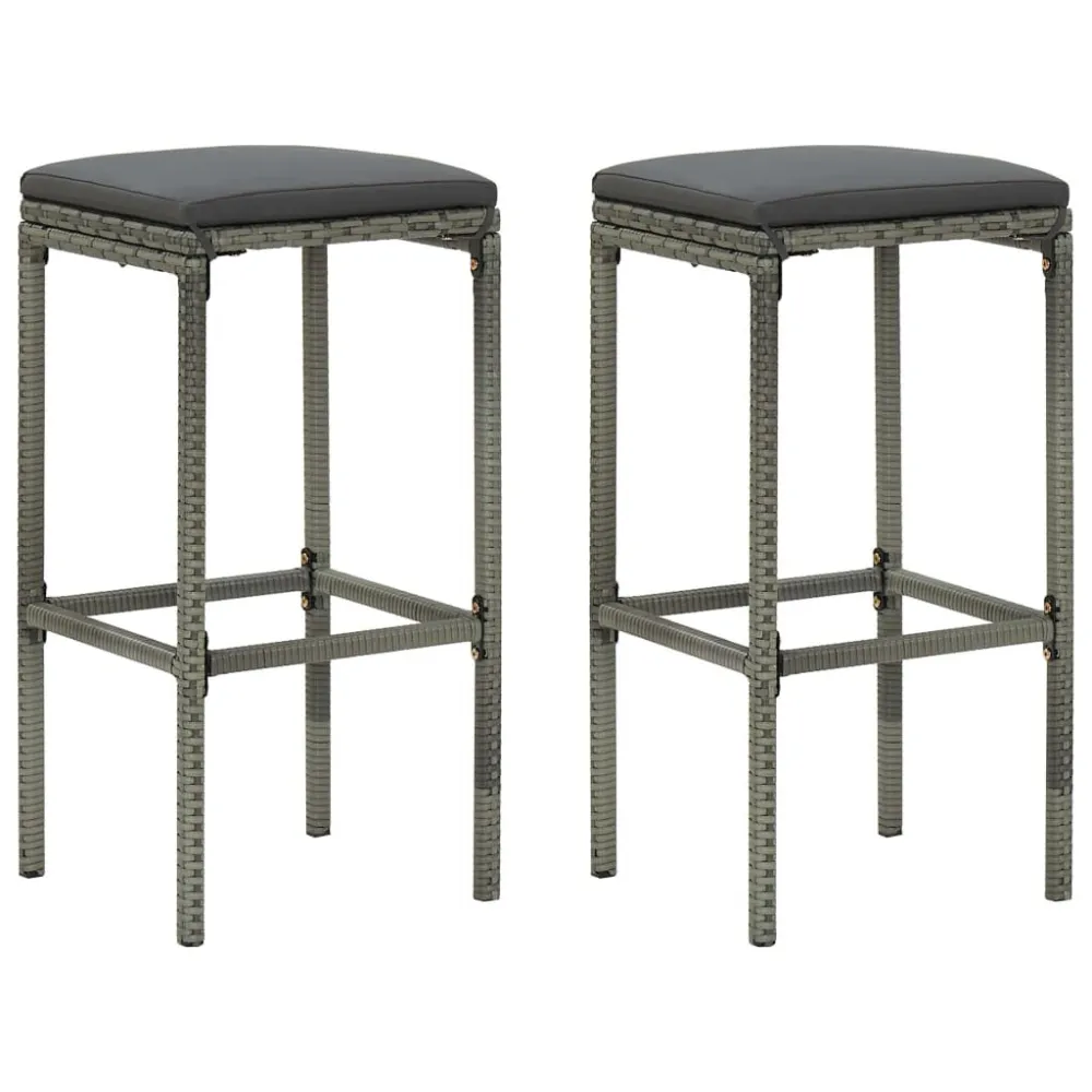 Sgabelli da Bar con Cuscini 2 pz Grigi Polyrattan