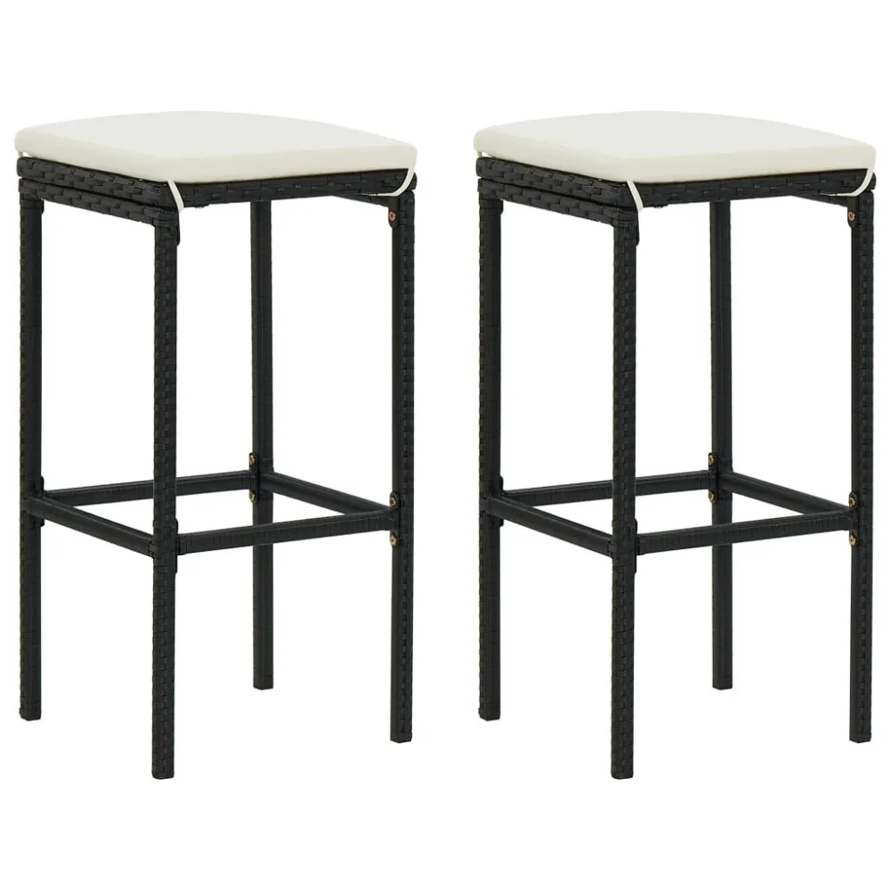 Sgabelli da Bar con Cuscini 3 pz Neri Polyrattan