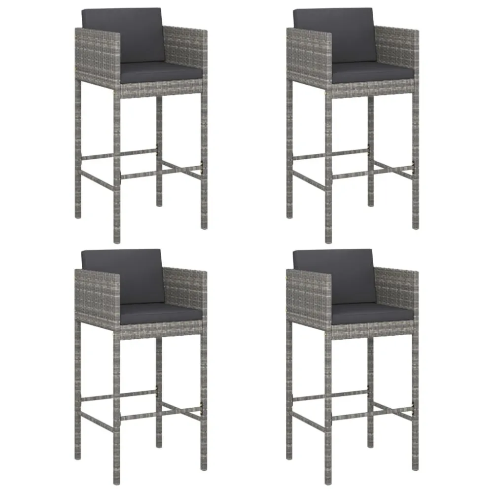 Sgabelli da Bar con Cuscini 4 pz Polyrattan Grigio