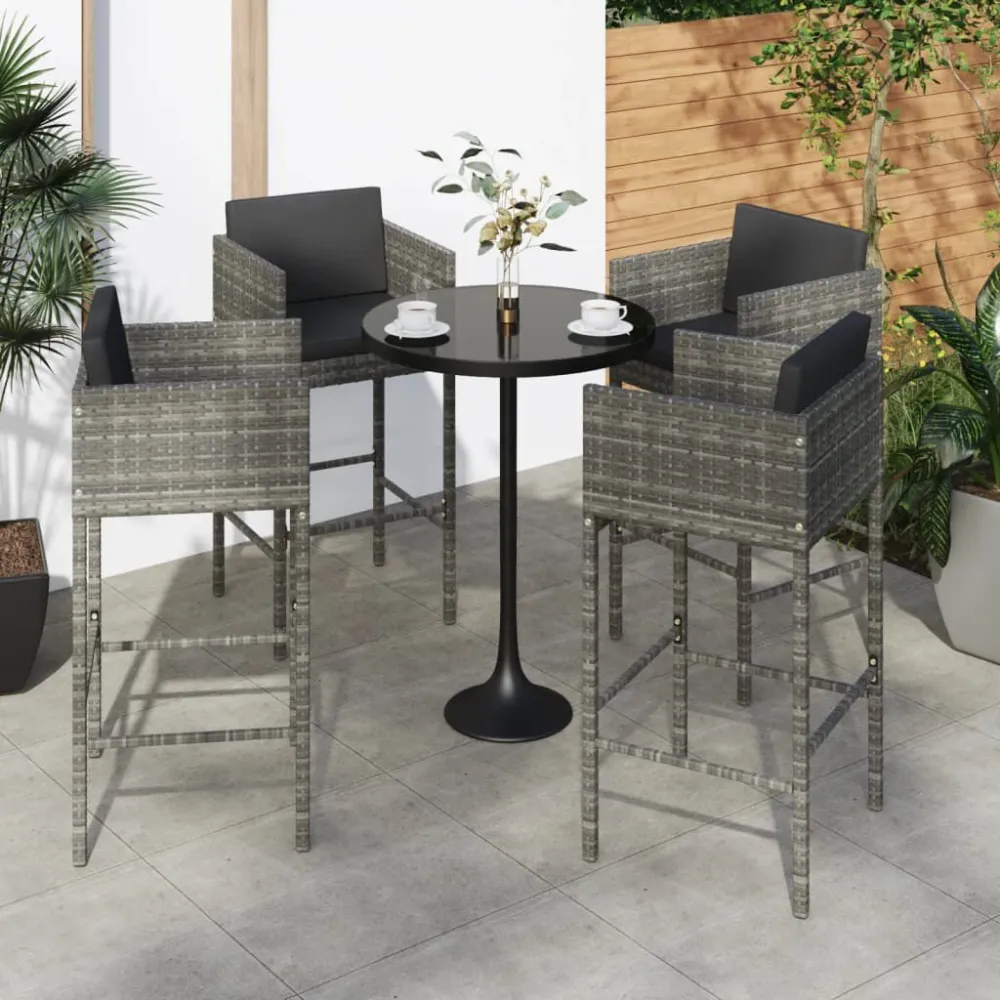 Sgabelli da Bar con Cuscini 4 pz Polyrattan Grigio