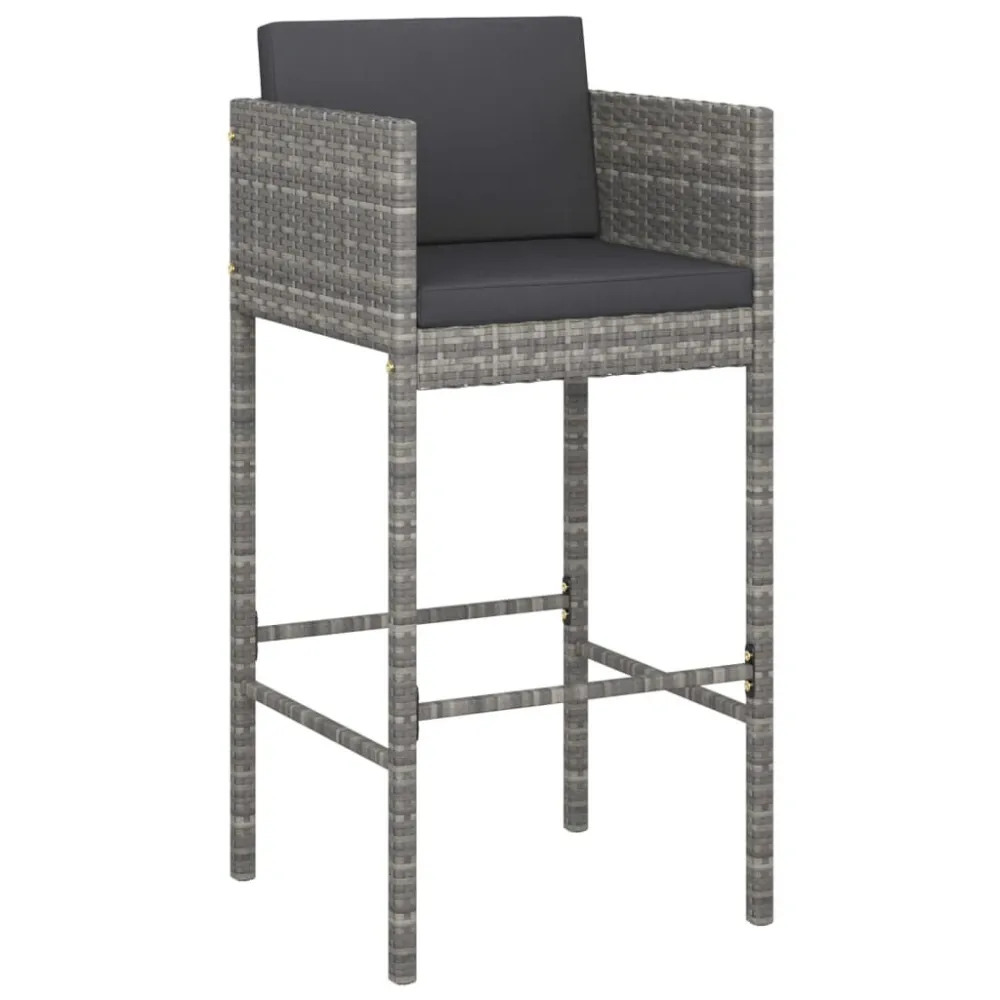 Sgabelli da Bar con Cuscini 4 pz Polyrattan Grigio