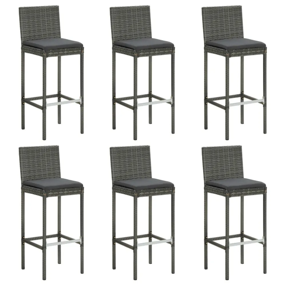 Sgabelli da Bar con Cuscini 6 pz Polyrattan Grigio