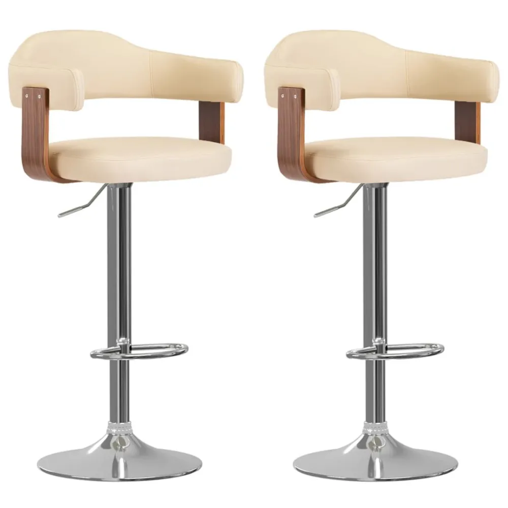 Sgabelli da Bar 2 pz Crema Legno Curvo e Similpelle