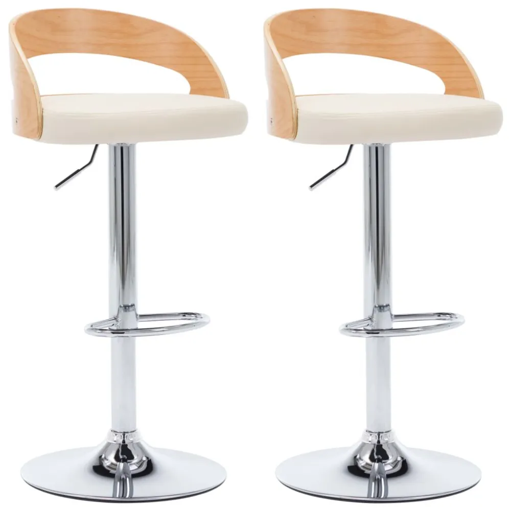 Sgabelli da Bar 2 pz Crema Similpelle e Legno Curvato