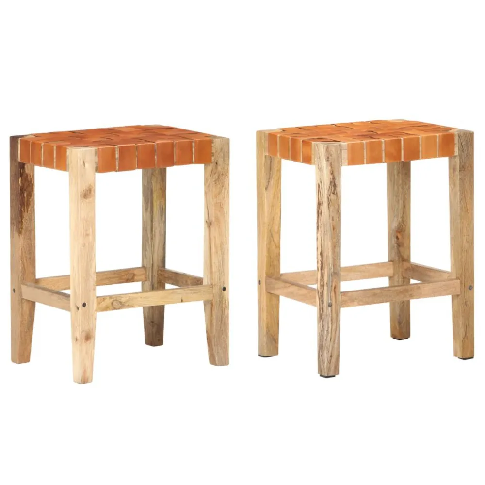 Sgabelli da Bar 2 pz Marroni Vera Pelle 60 cm
